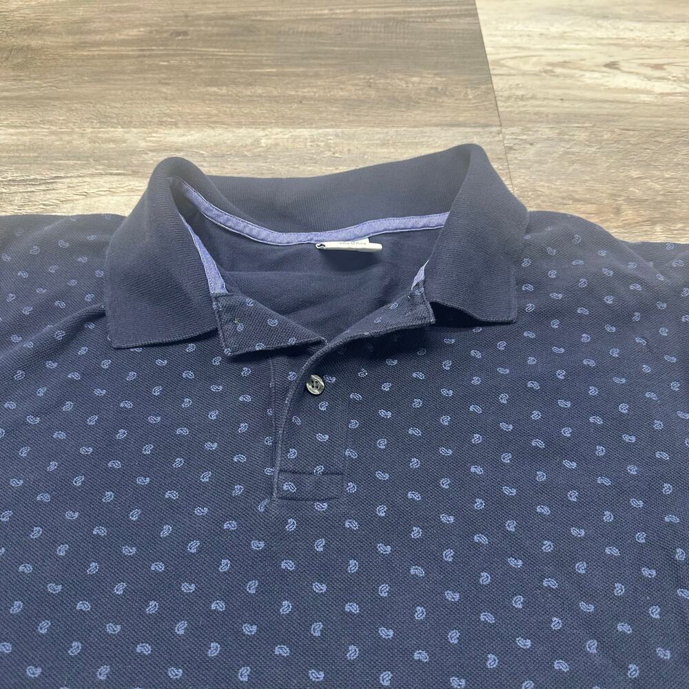 Brooks Brothers Blue Paisley AOP Mens XL Slim Fit Short Sleeve Pique Polo Shirt